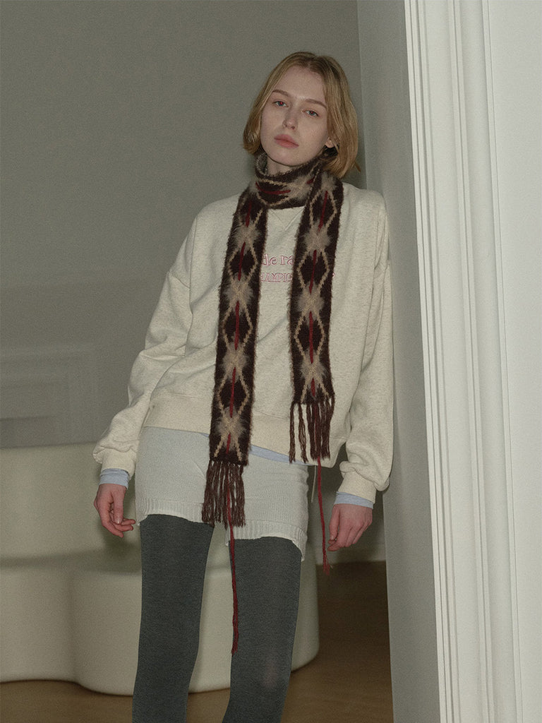 Écharpe fine en maille, motif géométrique, coloris café, effet brossé, longue et douce, modèle Sidie - Écharpe - Marron