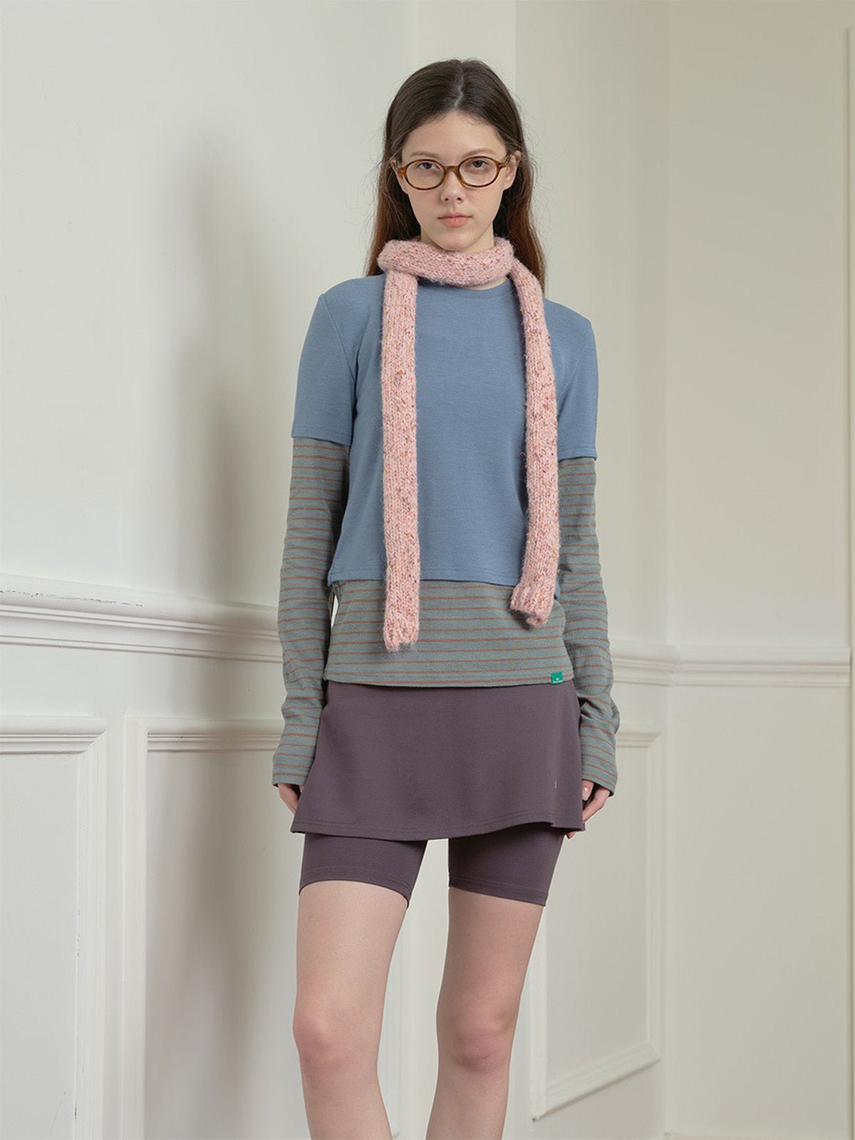 Écharpe fine femme hiver, tricotée à la main, longue et étroite, toucher doux, coloris pastel chiné, accessoire chaud et léger, modèle Icy - Écharpe - Rose