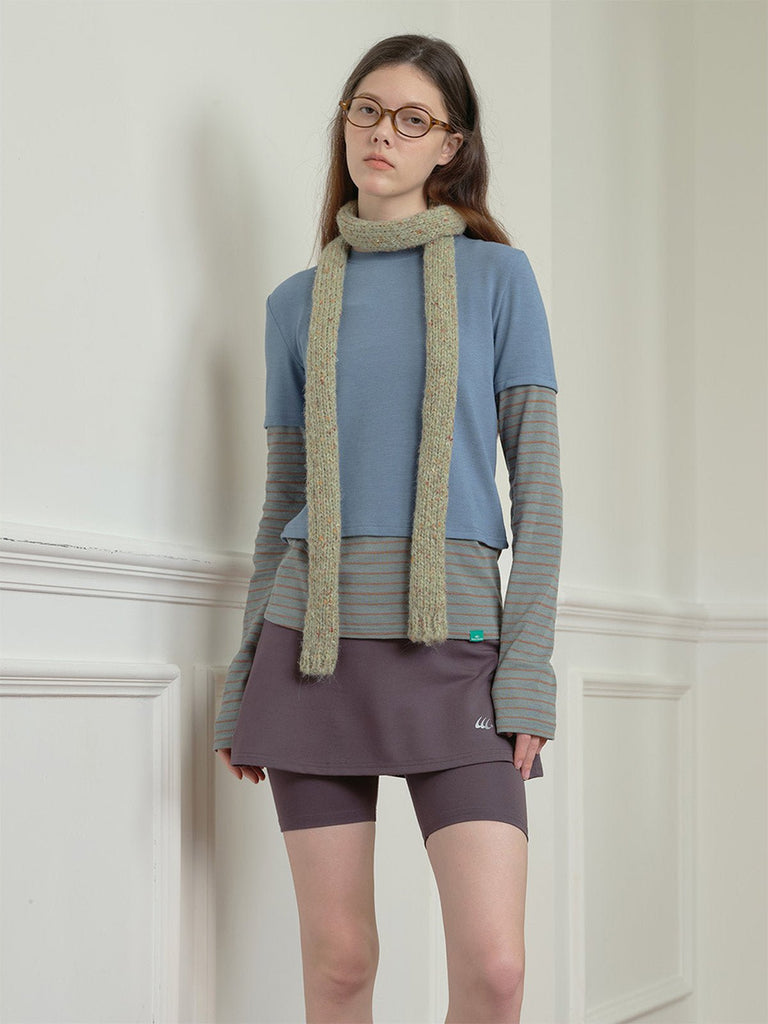 Écharpe fine femme hiver, tricotée à la main, longue et étroite, toucher doux, coloris pastel chiné, accessoire chaud et léger, modèle Icy - Écharpe - Vert