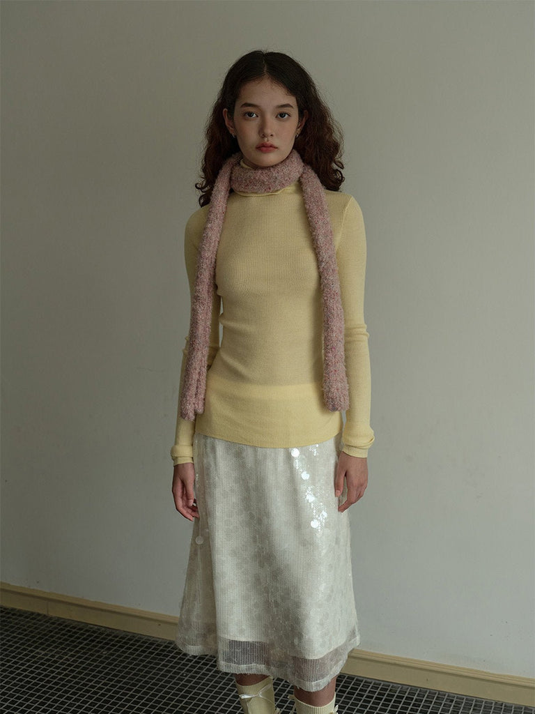 Écharpe fine femme hiver, tricotée à la main, longue et étroite, toucher doux, coloris pastel chiné, accessoire chaud et léger, modèle Icy - Écharpe - Rose