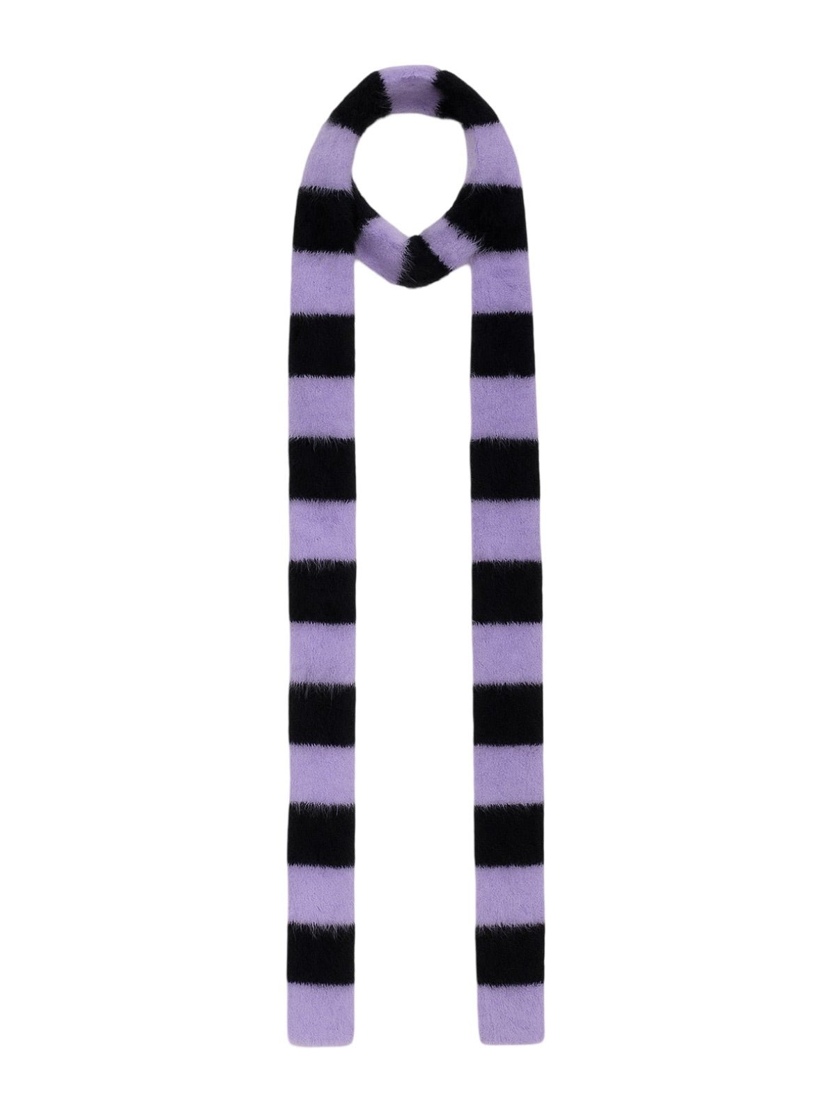 Écharpe fine rayée femme, écharpe douce et longue, écharpe hiver colorée, écharpe fine en nylon, écharpe chaude pour l'hiver, modèle Insy - Écharpe - Violet et noir