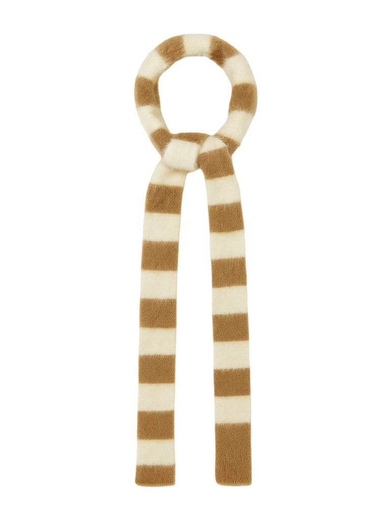 Écharpe fine rayée femme, écharpe douce et longue, écharpe hiver colorée, écharpe fine en nylon, écharpe chaude pour l'hiver, modèle Insy - Écharpe - Blanc et camel