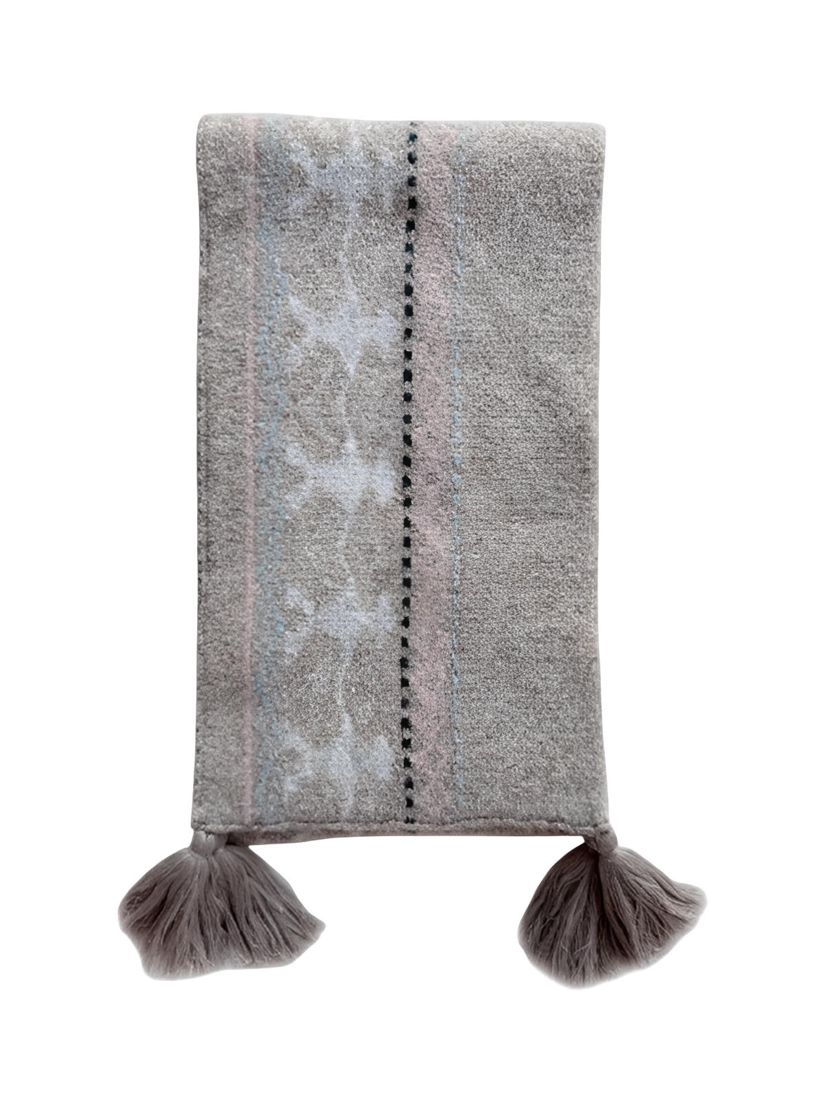 Sciarpa grafica con pompon, maglia morbida e calda, ispirazione rétro invernale, unisex, stile nordico contemporaneo, modello Jasmine