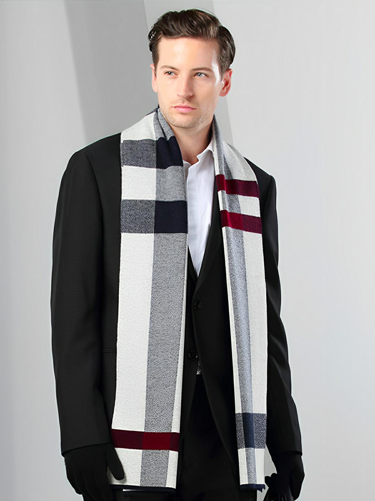 Écharpe homme pure laine, carreaux chic hiver, écharpe chaude longue, style urbain moderne, écharpe douce chaude, modèle Aymeric - Écharpe - Style 1
