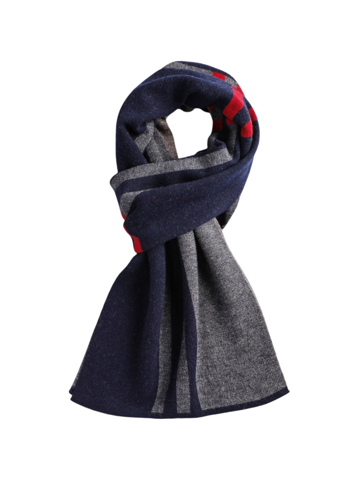 Écharpe homme pure laine, design à rayures modernes, chaude hiver, toucher doux, idéale costume ou manteau, cadeau masculin raffiné, modèle Timéo - Écharpe - Bleu marine