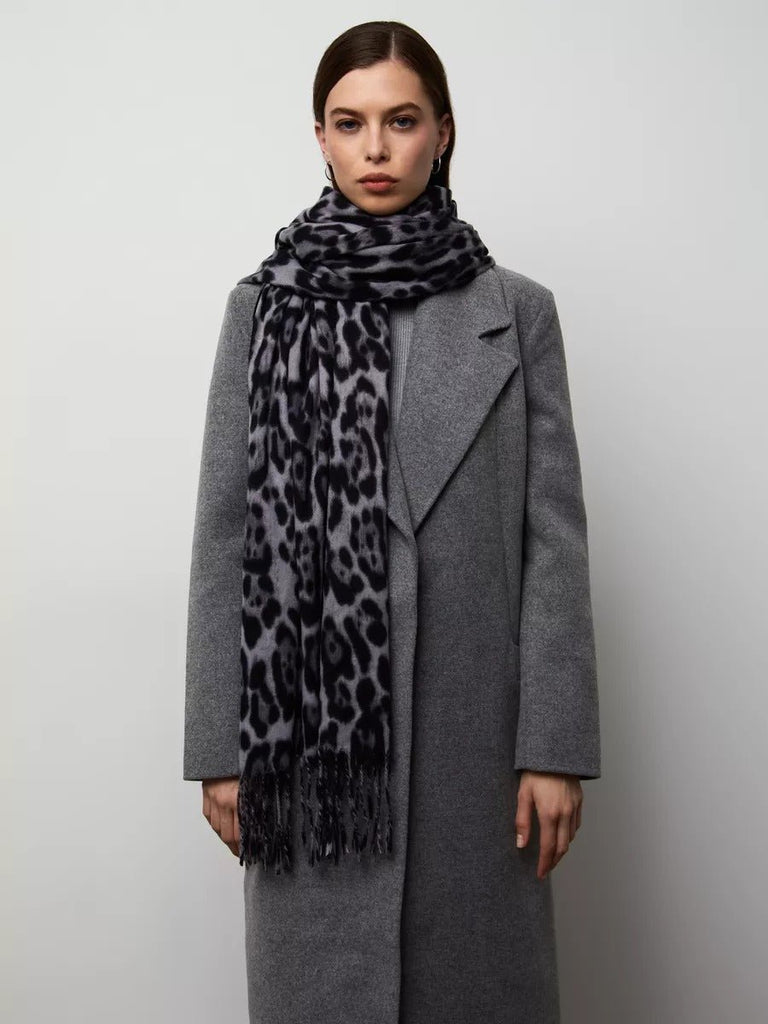 Écharpe léopard femme, douce et chaude, laine et éco - cachemire, grand format 180x70 cm, accessoire hiver chic, style audacieux et confortable, modèle Zorus - Écharpe - Gris