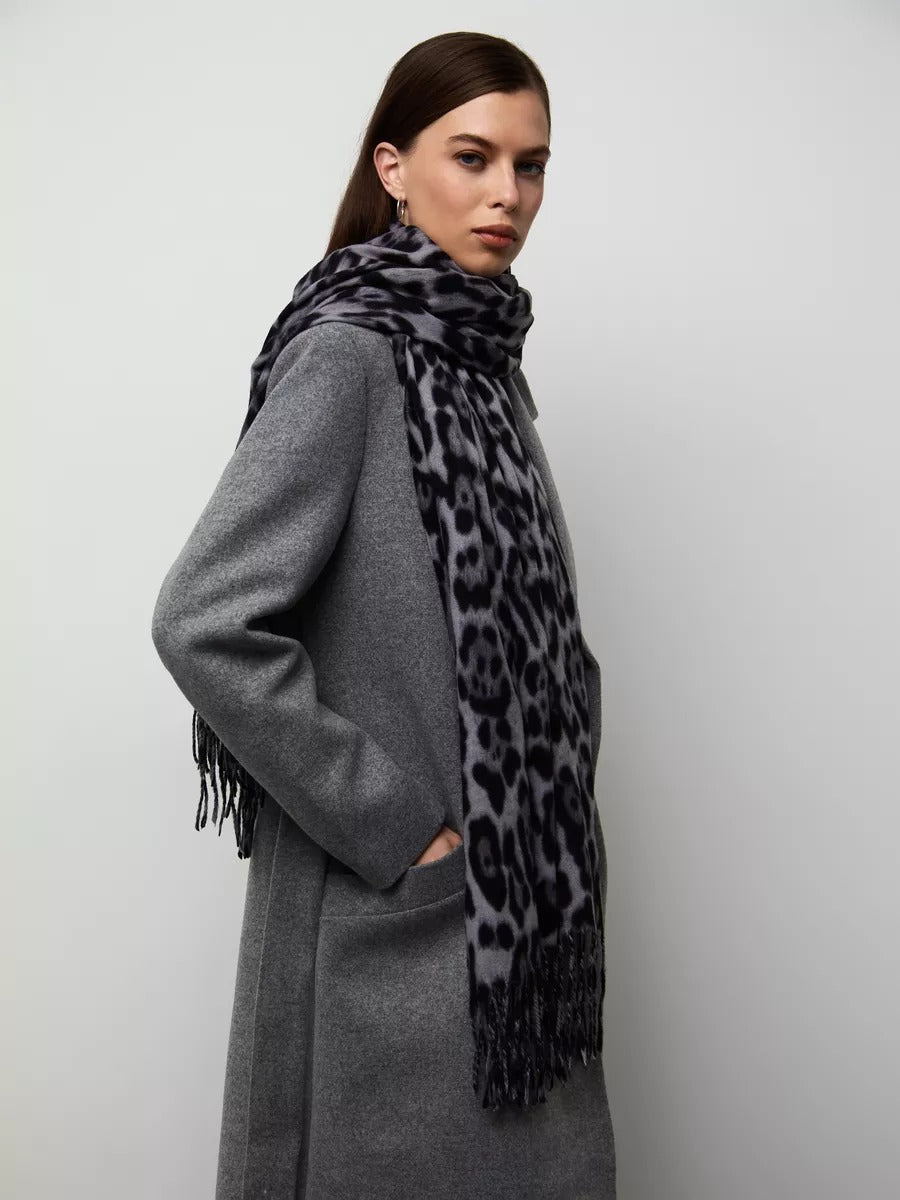 Écharpe léopard femme, douce et chaude, laine et éco - cachemire, grand format 180x70 cm, accessoire hiver chic, style audacieux et confortable, modèle Zorus - Écharpe - Gris