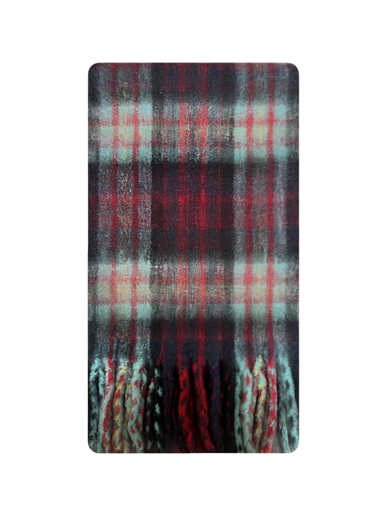 Long scarf in blended wool, Scottish check patterns, soft and plush feel, warm winter accessory for women, twisted fringes, casual chic style, model Yona
