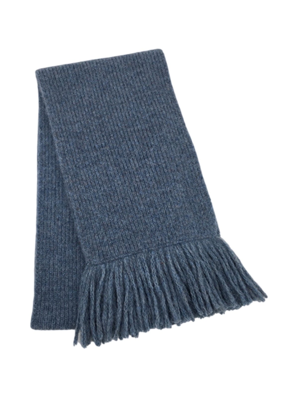 Écharpe longue hiver femme, tricot doux à franges, coloris unis, chaud et moelleux, style moderne casual, accessoire cocooning quotidien, modèle Mélona - Écharpe - Bleu