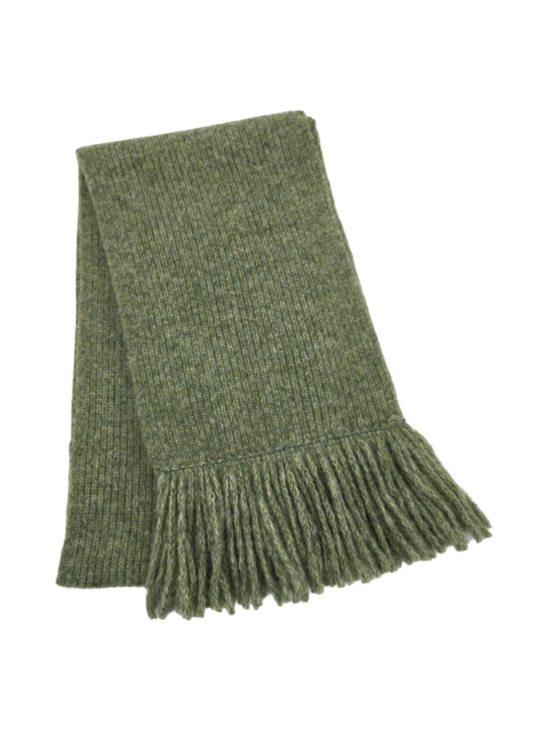 Écharpe longue hiver femme, tricot doux à franges, coloris unis, chaud et moelleux, style moderne casual, accessoire cocooning quotidien, modèle Mélona - Écharpe - Kaki