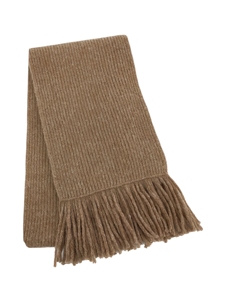 Sciarpa lunga invernale da donna, maglia morbida con frange, colori uniti, calda e soffice, stile moderno casual, accessorio cocooning quotidiano, modello Mélona