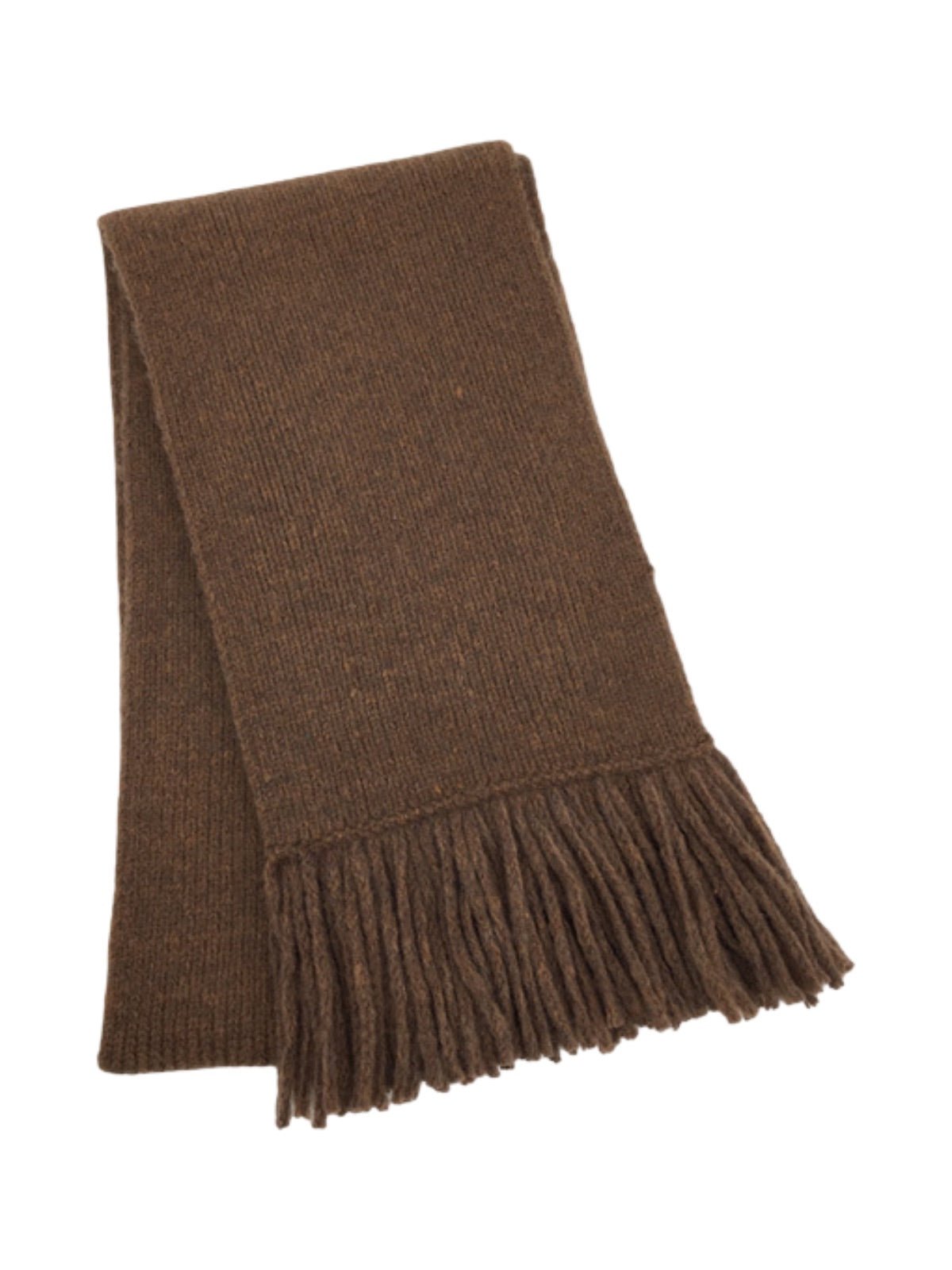 Écharpe longue hiver femme, tricot doux à franges, coloris unis, chaud et moelleux, style moderne casual, accessoire cocooning quotidien, modèle Mélona - Écharpe - Marron