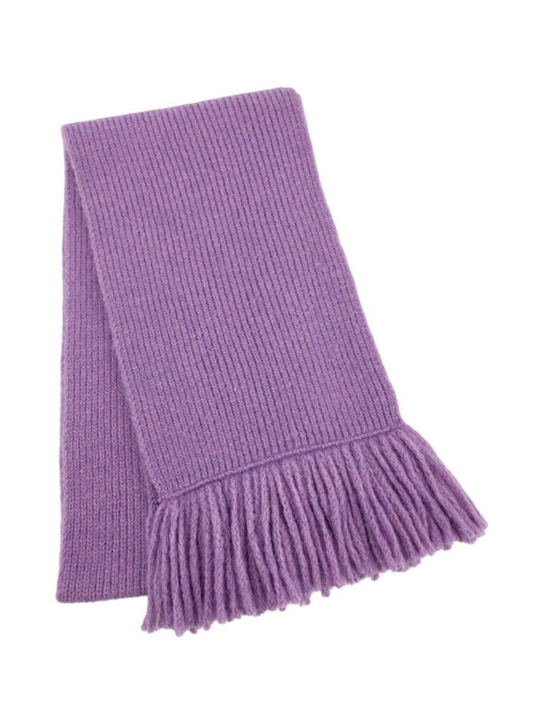 Écharpe longue hiver femme, tricot doux à franges, coloris unis, chaud et moelleux, style moderne casual, accessoire cocooning quotidien, modèle Mélona - Écharpe - Violet