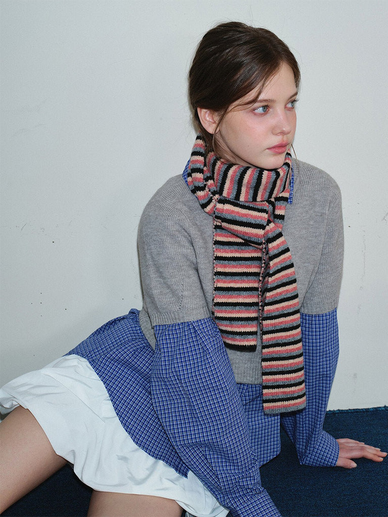 Écharpe longue rayée, maille douce hiver, motif géométrique noir rose ou vert anis, tricotée à rayures, chaude et moelleuse, modèle Nidenne - Écharpe - Rose