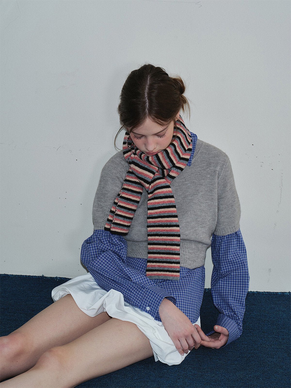 Écharpe longue rayée, maille douce hiver, motif géométrique noir rose ou vert anis, tricotée à rayures, chaude et moelleuse, modèle Nidenne - Écharpe - Rose