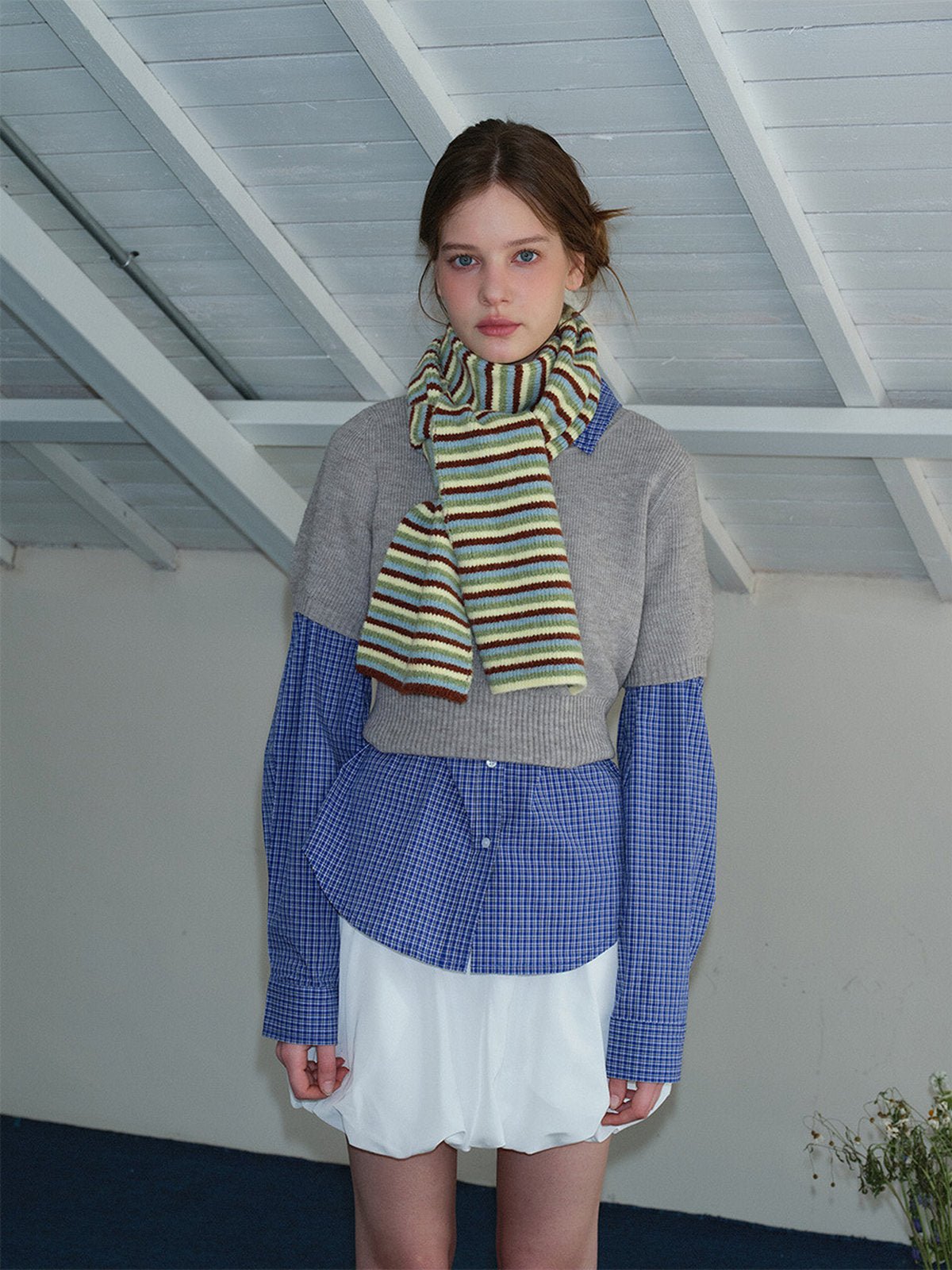 Écharpe longue rayée, maille douce hiver, motif géométrique noir rose ou vert anis, tricotée à rayures, chaude et moelleuse, modèle Nidenne - Écharpe - Vert