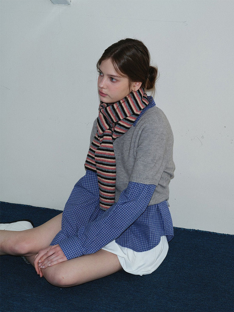 Écharpe longue rayée, maille douce hiver, motif géométrique noir rose ou vert anis, tricotée à rayures, chaude et moelleuse, modèle Nidenne - Écharpe - Rose