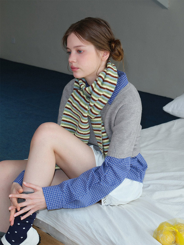 Écharpe longue rayée, maille douce hiver, motif géométrique noir rose ou vert anis, tricotée à rayures, chaude et moelleuse, modèle Nidenne - Écharpe - Vert