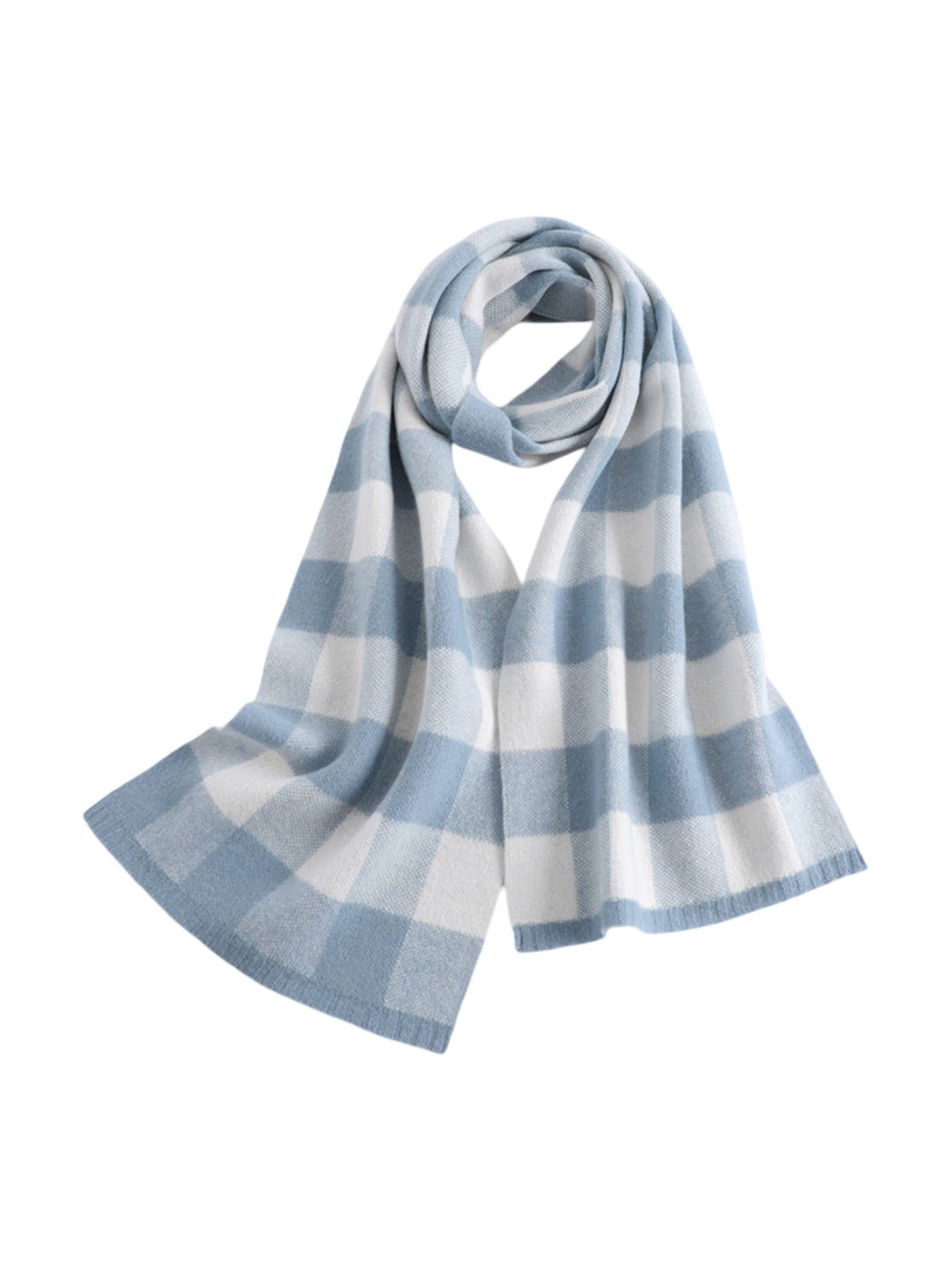 Écharpe pure laine, écharpe hiver femme, grand motif à carreaux, chaude et douce, look tendance, 180x30cm, modèle Mira - Écharpe - Bleu