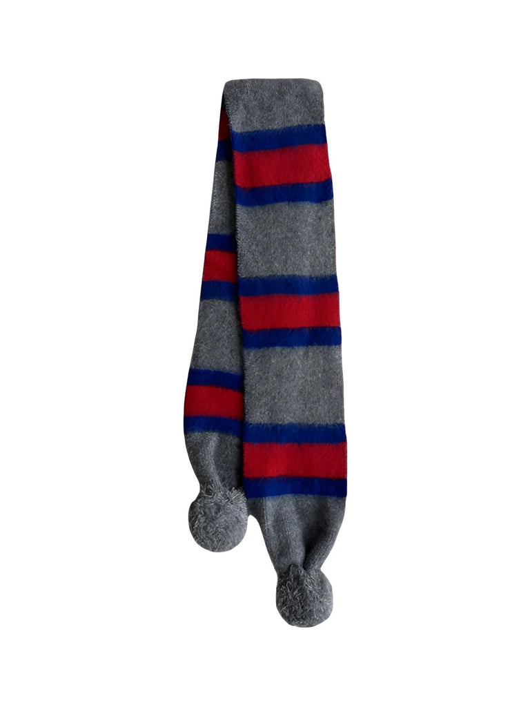 Sciarpa tricolore con pompon, morbida e calda, look rétro colorato, inverno di stile, ideale per le sovrapposizioni, perfetta per il freddo, modello Tafine