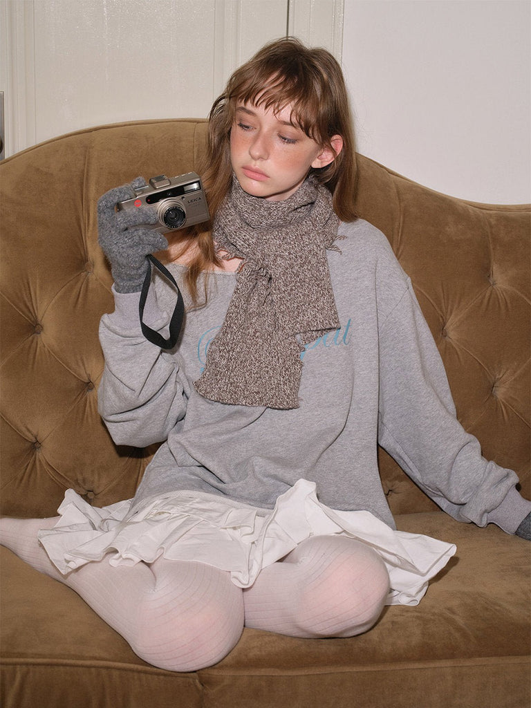 Écharpe tricotée laine et nylon, texture chinée douce, longue écharpe hiver, bords effilochés tendance, modèle Snachie - Écharpe - Gris