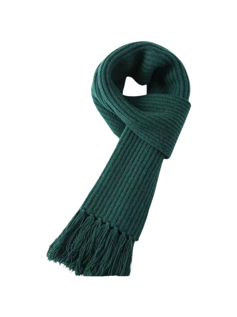 Écharpe unie en pure laine, maille côtelée épaisse, toucher doux, franges torsadées, chaude pour l’hiver, modèle Yvern - Écharpe - Vert