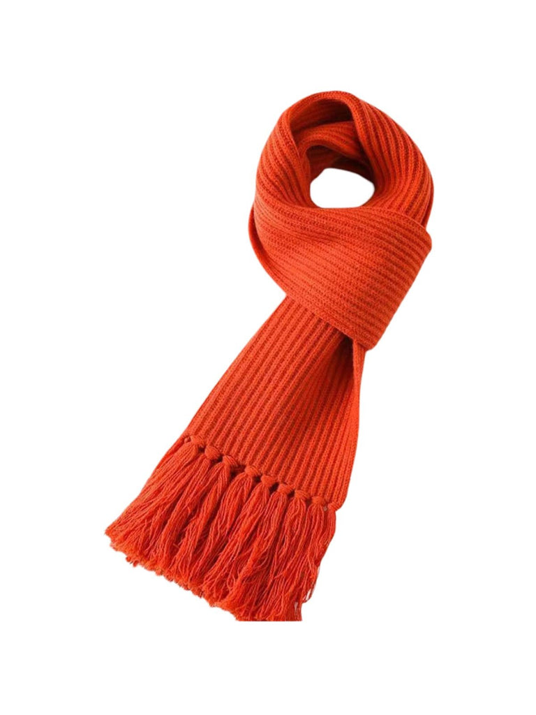 Écharpe unie en pure laine, maille côtelée épaisse, toucher doux, franges torsadées, chaude pour l’hiver, modèle Yvern - Écharpe - Orange