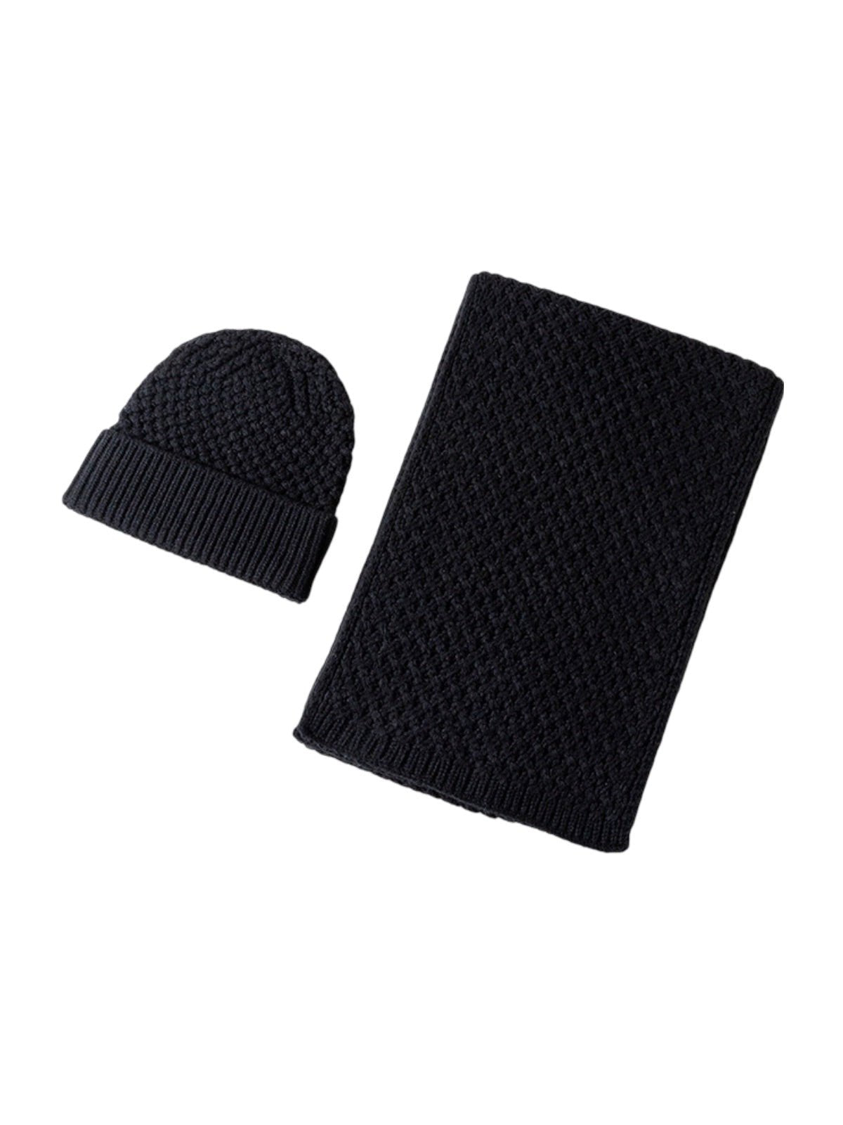 Ensemble bonnet et écharpe chaud hiver tricoté, assortie, laine doux, style décontracté, accessoire mixte hiver, modèle Ulse - Écharpe - Noir