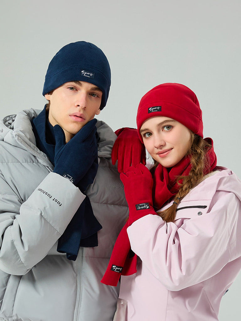 Ensemble hiver mixte, bonnet polaire homme femme, gants tactiles hiver, écharpe douce chaude, ensemble hiver unisexe, protection froid, accessoire sports d’hiver, modèle Lipène - Écharpe - Rouge