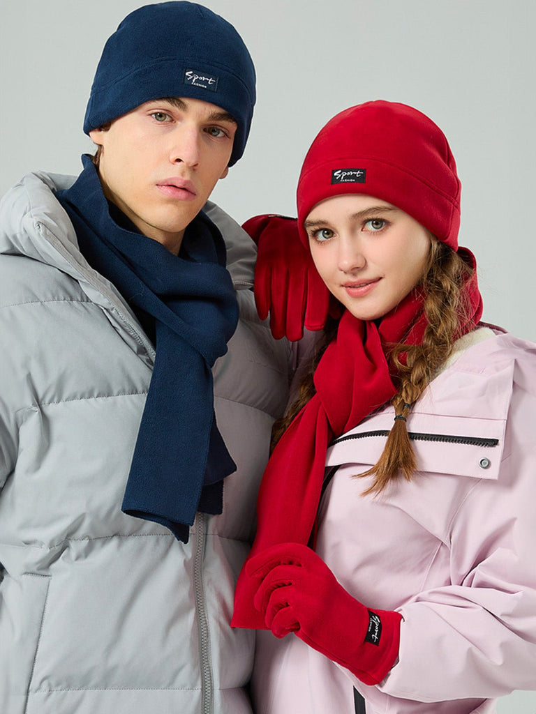 Ensemble hiver mixte, bonnet polaire homme femme, gants tactiles hiver, écharpe douce chaude, ensemble hiver unisexe, protection froid, accessoire sports d’hiver, modèle Lipène - Écharpe - Rouge