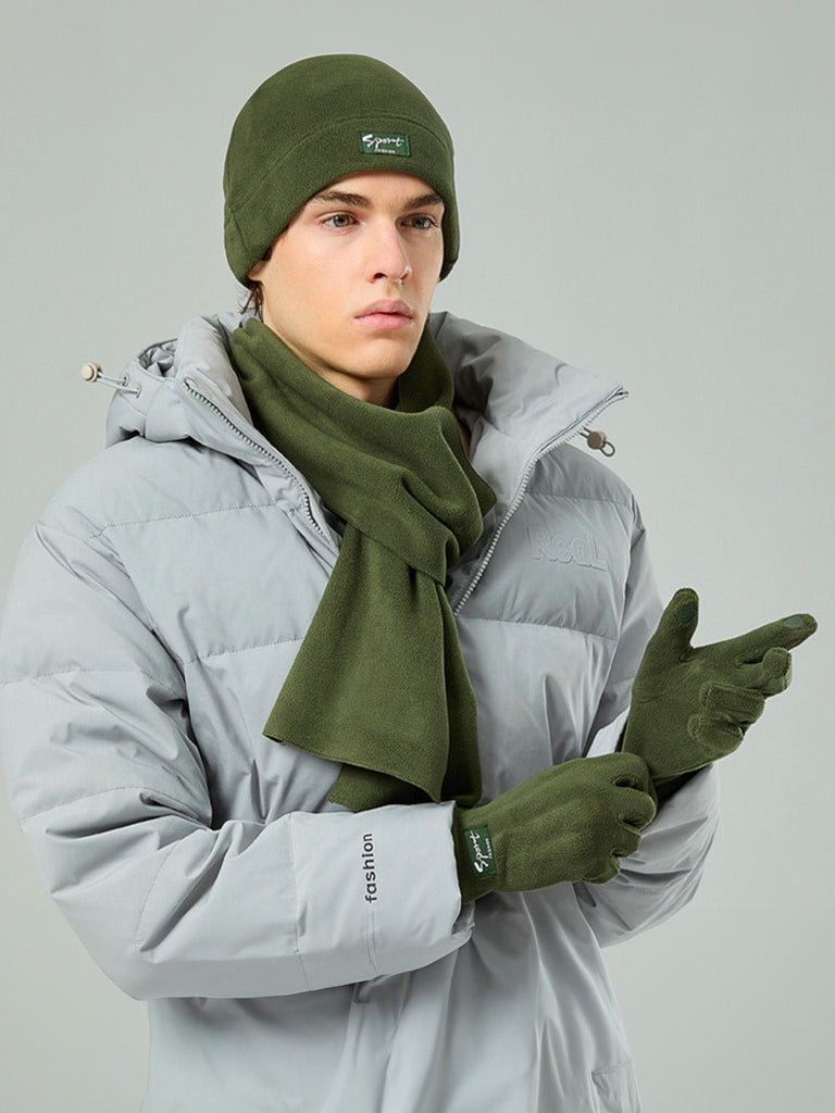 Ensemble hiver mixte, bonnet polaire homme femme, gants tactiles hiver, écharpe douce chaude, ensemble hiver unisexe, protection froid, accessoire sports d’hiver, modèle Lipène - Écharpe - Vert