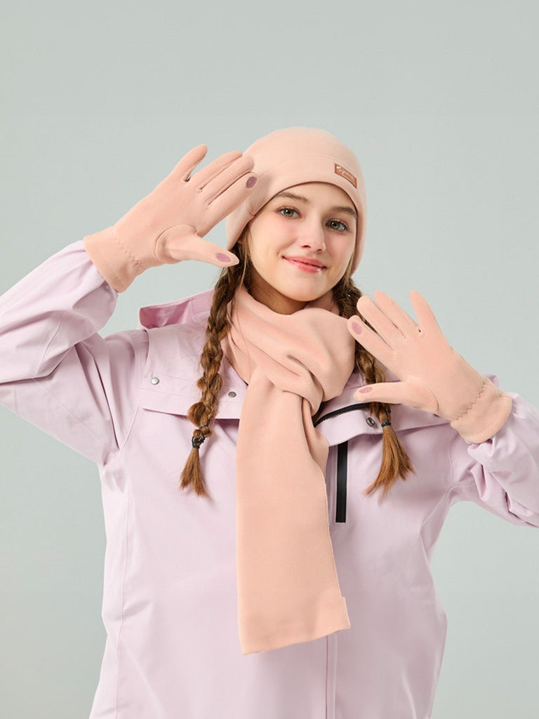 Ensemble hiver mixte, bonnet polaire homme femme, gants tactiles hiver, écharpe douce chaude, ensemble hiver unisexe, protection froid, accessoire sports d’hiver, modèle Lipène - Écharpe - Rose