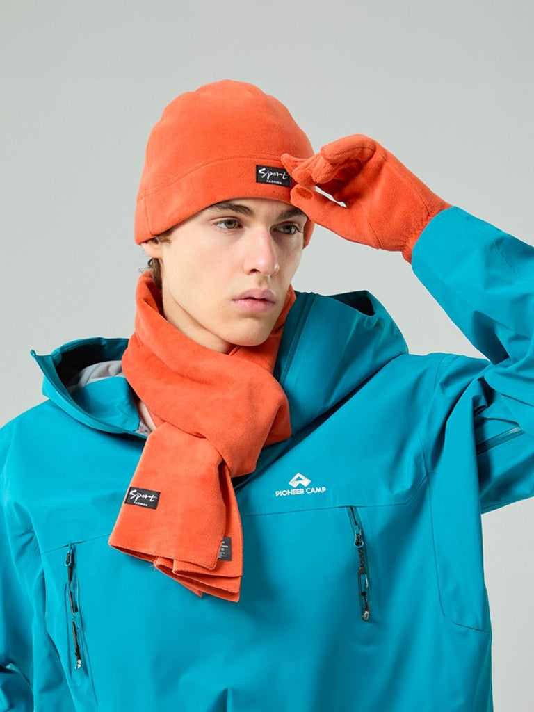 Ensemble hiver mixte, bonnet polaire homme femme, gants tactiles hiver, écharpe douce chaude, ensemble hiver unisexe, protection froid, accessoire sports d’hiver, modèle Lipène - Écharpe - Orange