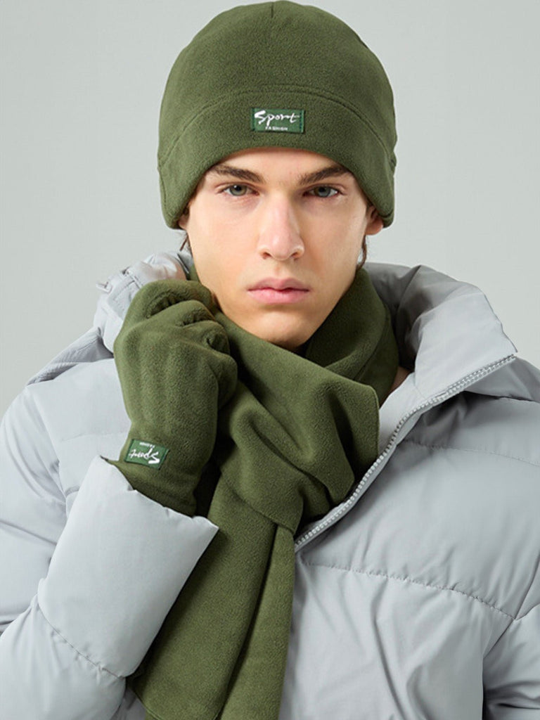 Ensemble hiver mixte, bonnet polaire homme femme, gants tactiles hiver, écharpe douce chaude, ensemble hiver unisexe, protection froid, accessoire sports d’hiver, modèle Lipène - Écharpe - Vert