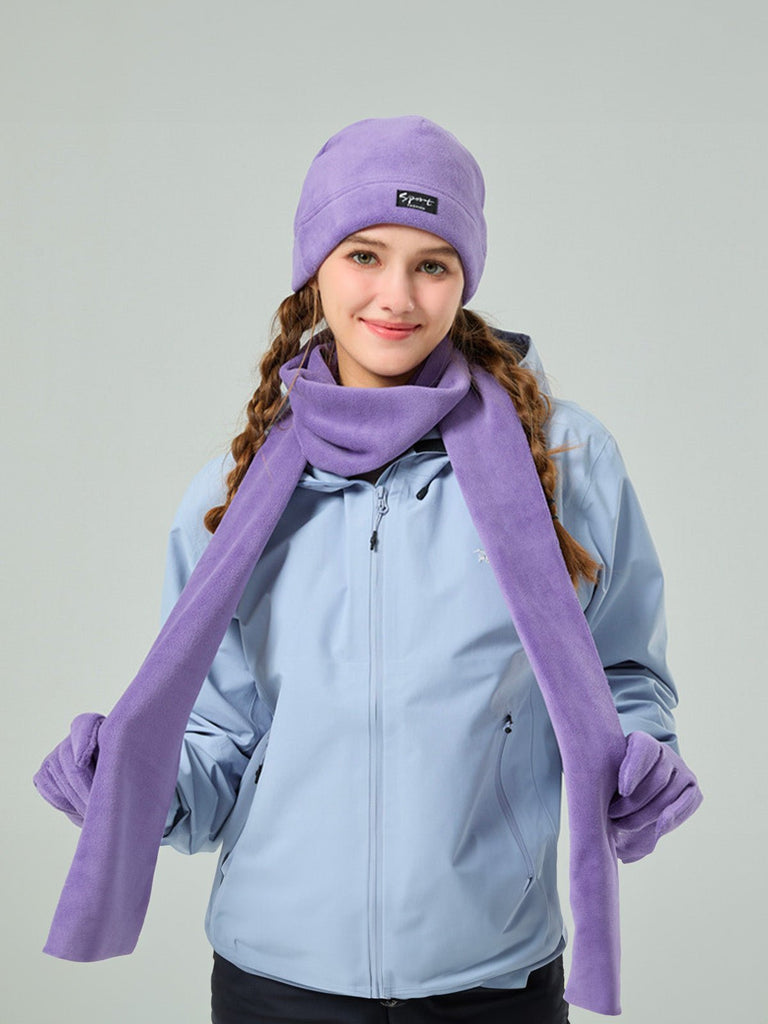 Ensemble hiver mixte, bonnet polaire homme femme, gants tactiles hiver, écharpe douce chaude, ensemble hiver unisexe, protection froid, accessoire sports d’hiver, modèle Lipène - Écharpe - Violet