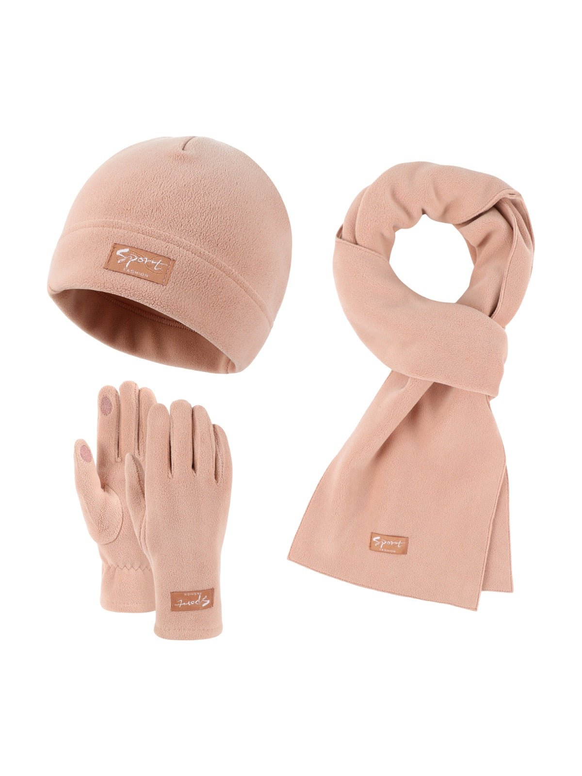 Ensemble hiver mixte, bonnet polaire homme femme, gants tactiles hiver, écharpe douce chaude, ensemble hiver unisexe, protection froid, accessoire sports d’hiver, modèle Lipène - Écharpe - Rose