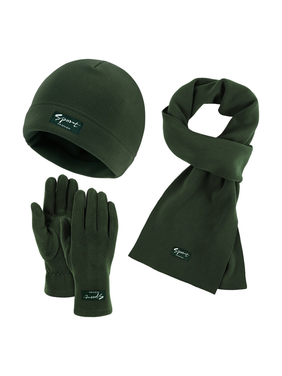 Ensemble hiver mixte, bonnet polaire homme femme, gants tactiles hiver, écharpe douce chaude, ensemble hiver unisexe, protection froid, accessoire sports d’hiver, modèle Lipène - Écharpe - Vert
