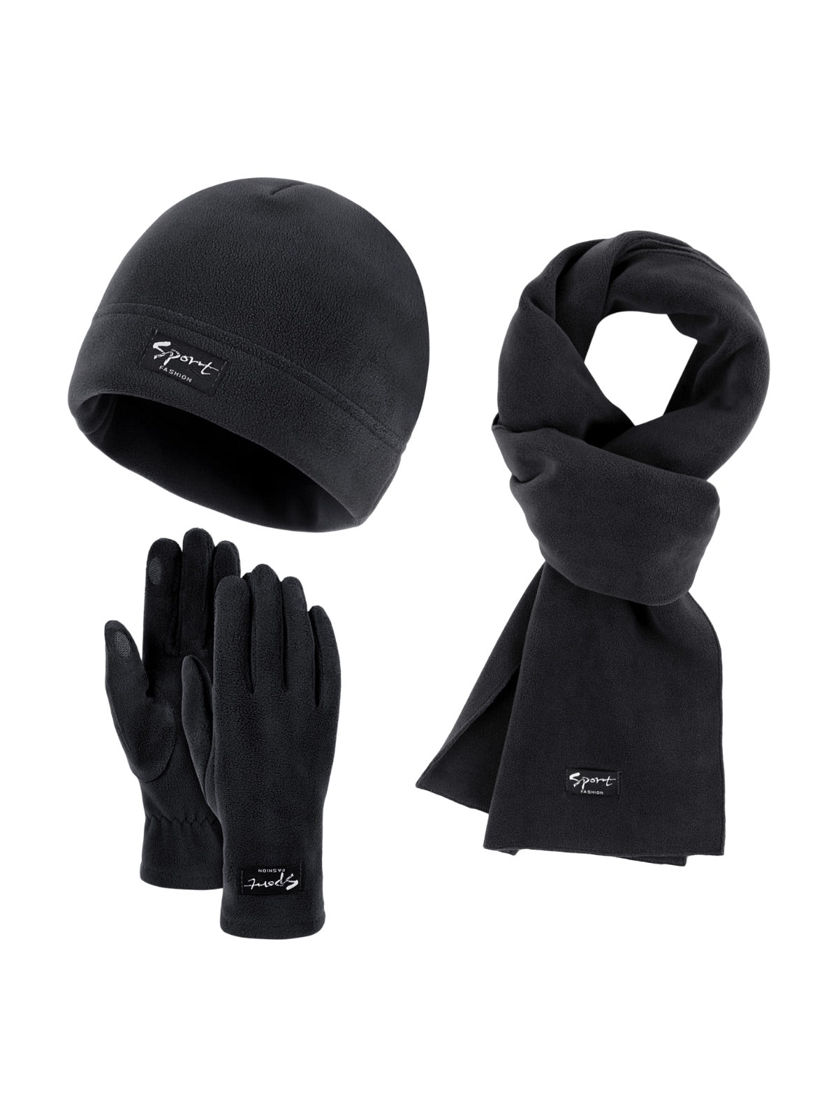 Ensemble hiver mixte, bonnet polaire homme femme, gants tactiles hiver, écharpe douce chaude, ensemble hiver unisexe, protection froid, accessoire sports d’hiver, modèle Lipène - Écharpe - Gris foncé