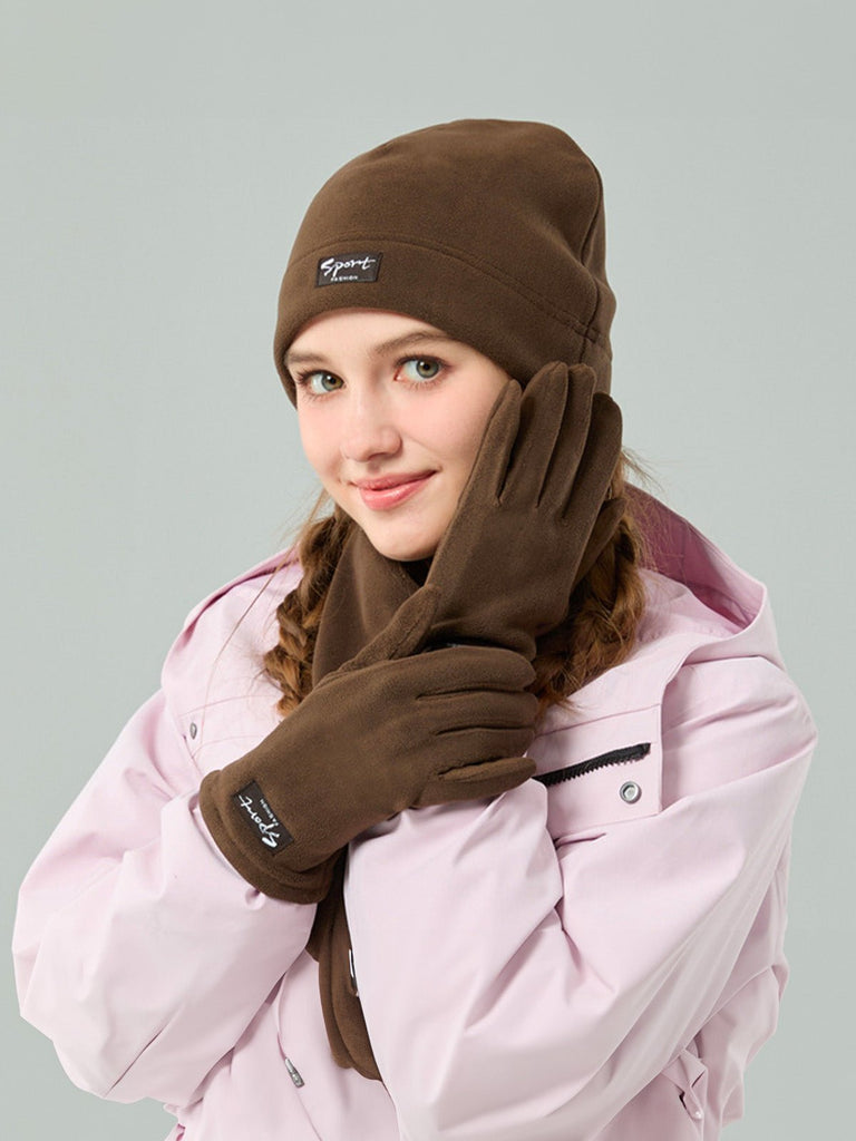 Ensemble hiver mixte, bonnet polaire homme femme, gants tactiles hiver, écharpe douce chaude, ensemble hiver unisexe, protection froid, accessoire sports d’hiver, modèle Lipène - Écharpe - Marron