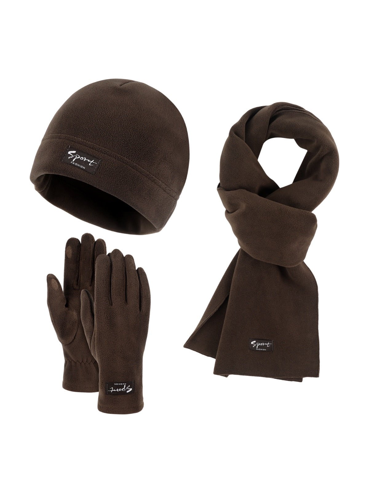 Ensemble hiver mixte, bonnet polaire homme femme, gants tactiles hiver, écharpe douce chaude, ensemble hiver unisexe, protection froid, accessoire sports d’hiver, modèle Lipène - Écharpe - Marron