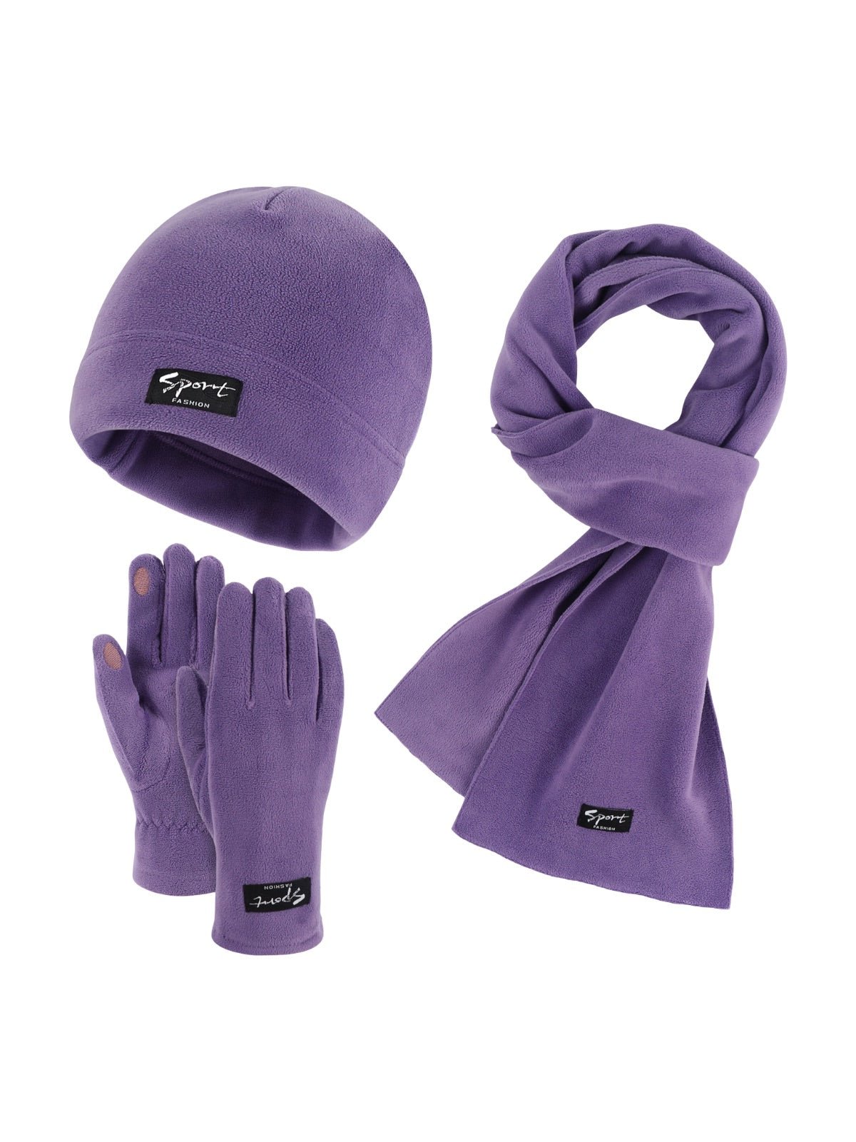 Ensemble hiver mixte, bonnet polaire homme femme, gants tactiles hiver, écharpe douce chaude, ensemble hiver unisexe, protection froid, accessoire sports d’hiver, modèle Lipène - Écharpe - Violet
