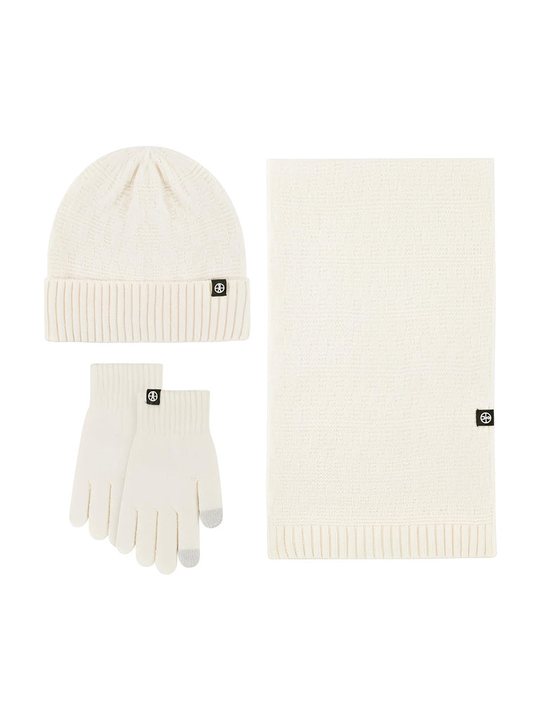 Ensemble hiver trois pièces, bonnet chaud doublé, écharpe douce longue, gants tactiles confortables, tricot effet relief, plusieurs couleurs disponibles, modèle Gastin - Écharpe - Blanc