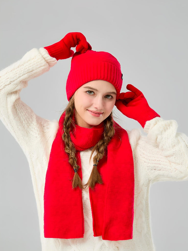 Ensemble hiver trois pièces, bonnet chaud doublé, écharpe douce longue, gants tactiles confortables, tricot effet relief, plusieurs couleurs disponibles, modèle Gastin - Écharpe - Rouge