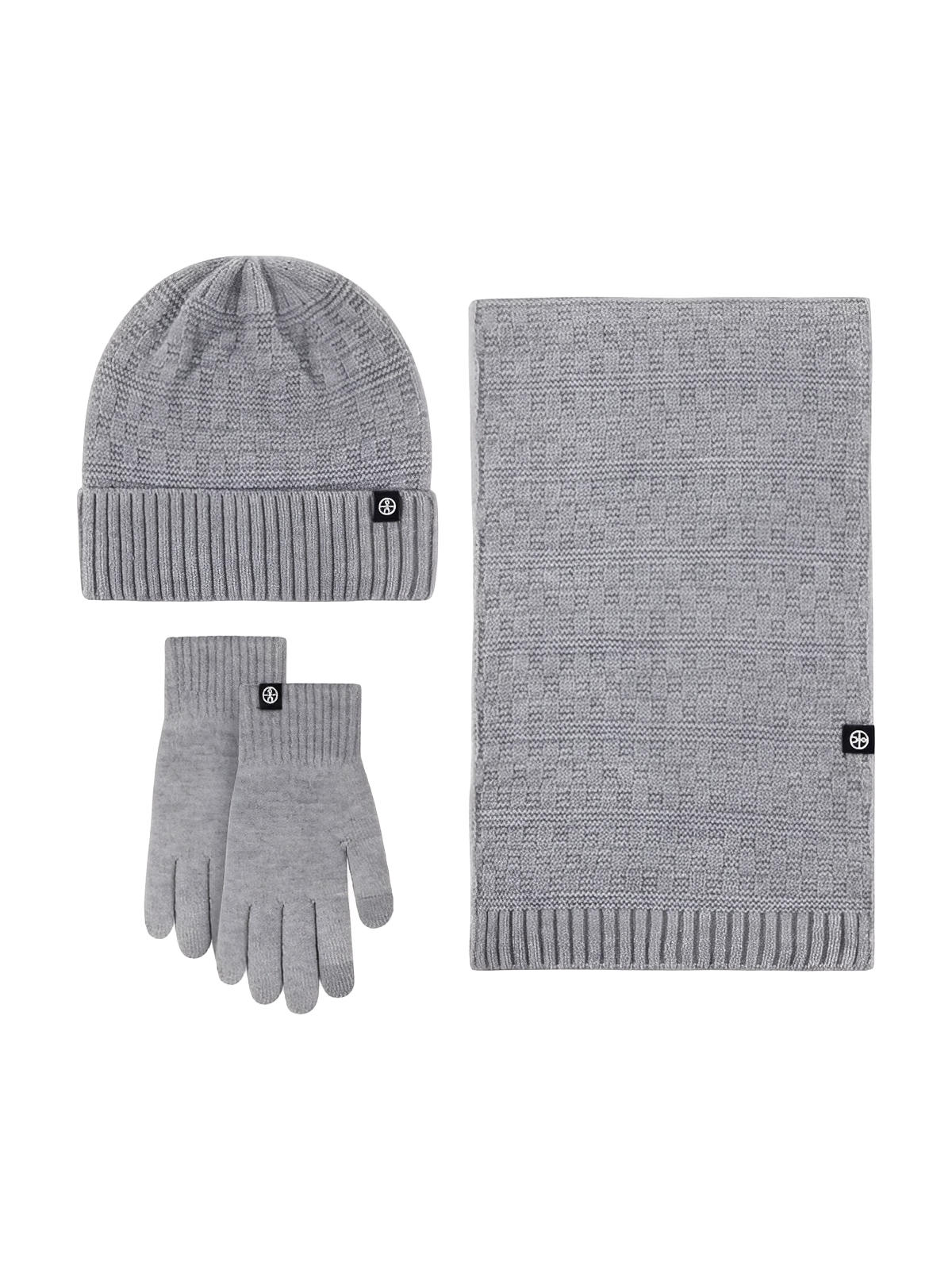 Ensemble hiver trois pièces, bonnet chaud doublé, écharpe douce longue, gants tactiles confortables, tricot effet relief, plusieurs couleurs disponibles, modèle Gastin - Écharpe - Gris clair