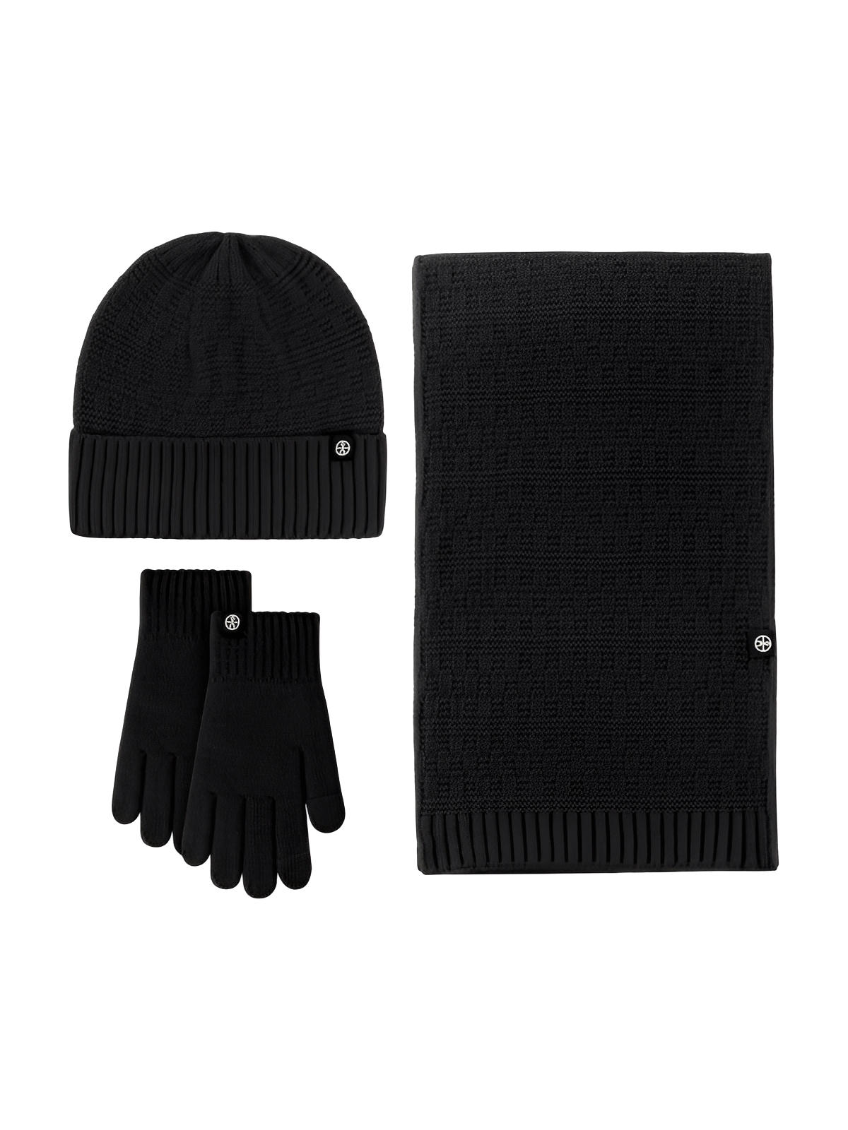 Ensemble hiver trois pièces, bonnet chaud doublé, écharpe douce longue, gants tactiles confortables, tricot effet relief, plusieurs couleurs disponibles, modèle Gastin - Écharpe - Noir