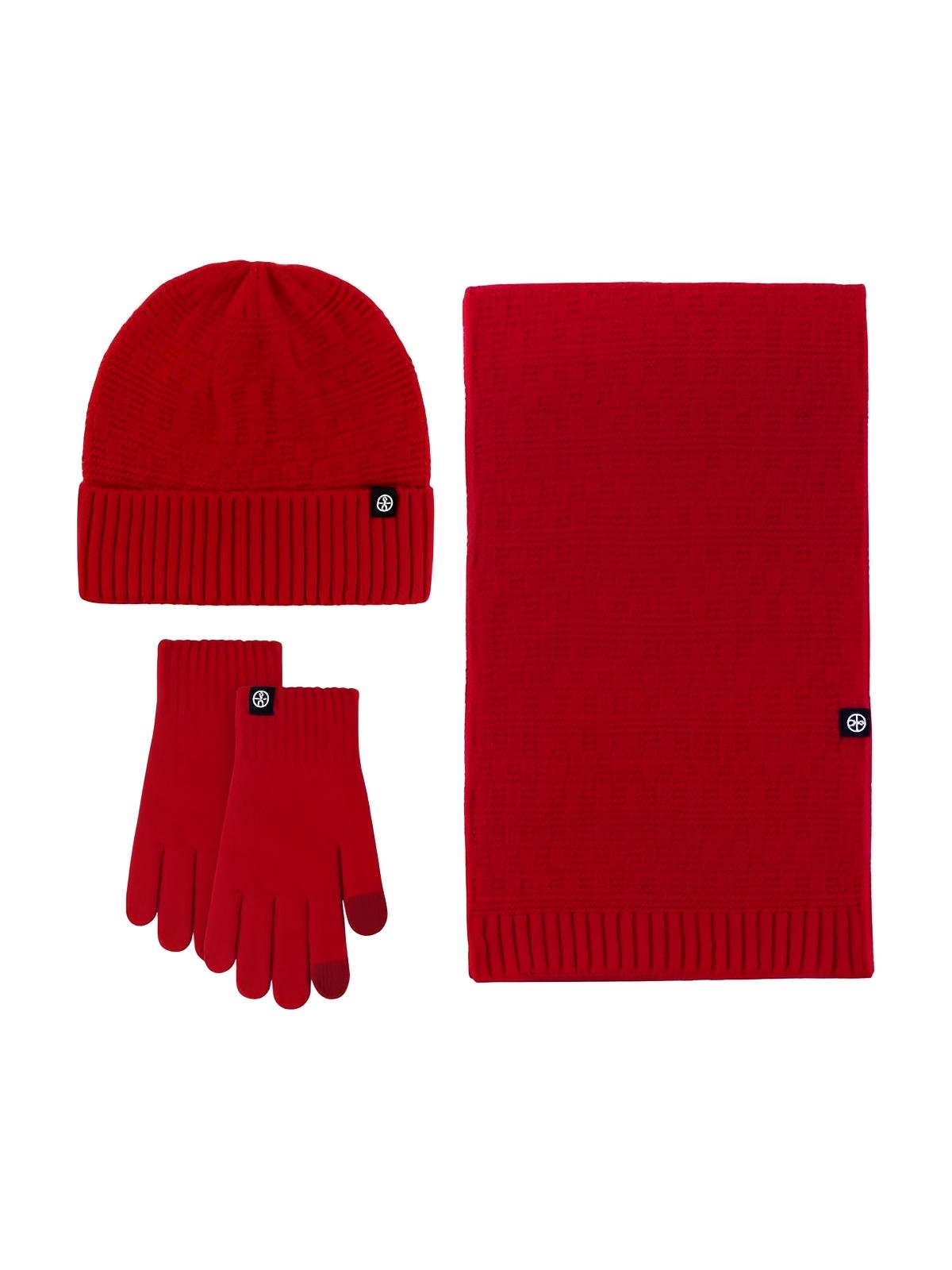 Ensemble hiver trois pièces, bonnet chaud doublé, écharpe douce longue, gants tactiles confortables, tricot effet relief, plusieurs couleurs disponibles, modèle Gastin - Écharpe - Rouge