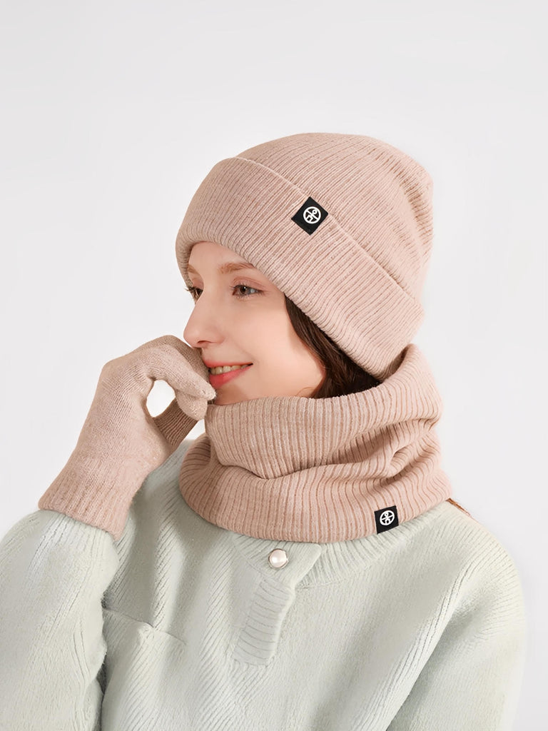 Ensemble hiver trois pièces, bonnet chaud doublé, écharpe douce longue, gants tactiles confortables, tricot effet relief, plusieurs couleurs disponibles, modèle Gastin - Écharpe - Beige
