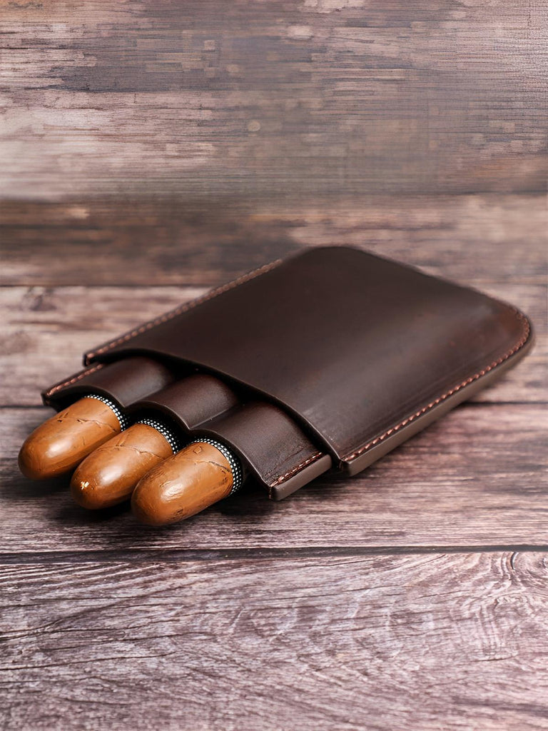 Étui à cigares, en cuir, idéal à transporter, format compact modèle Méliton - Coffret - Café