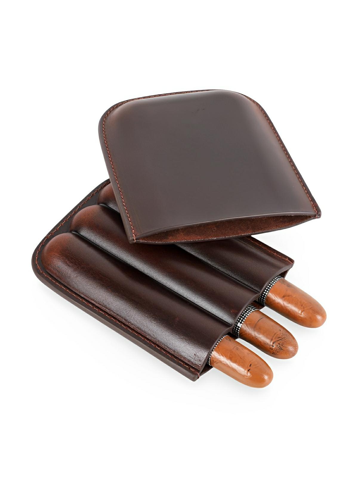 Étui à cigares, en cuir, idéal à transporter, format compact modèle Méliton - Coffret - Café