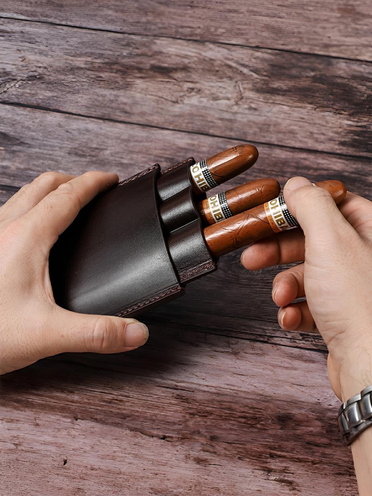 Étui à cigares, en cuir, idéal à transporter, format compact modèle Méliton - Coffret - Café